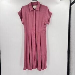 Gal Meets Glam Button Front Short Sleeve Midi Dress Mauve Size 6